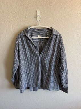 Jess Brown Designed in California 100% Cotton Blue & White Striped Blouse Luxury